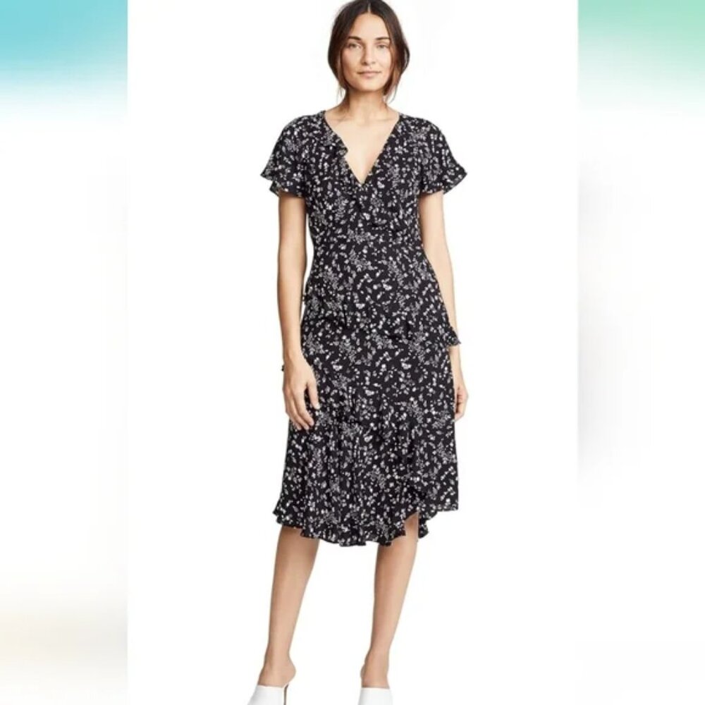 NWT Joie Orita Caviar Black Floral Dress with Ruffles - Picture 5 of 8